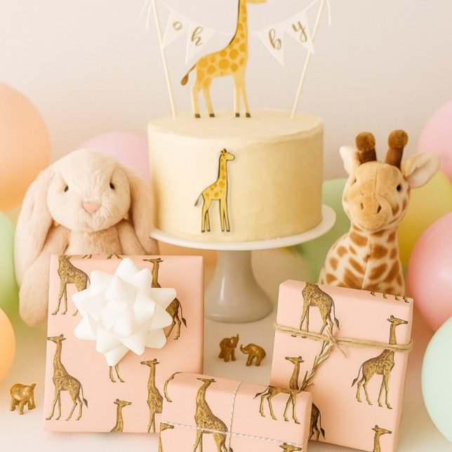 Elegant Giraffe Safari in Blush   Wrapping Paper Sheet (Creator Uploaded)