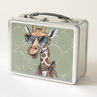Elegant Giraffe Silhouette Unique Print Design Metal Lunch Box