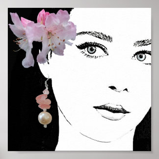 Elegant girl face digital illustration fine art poster