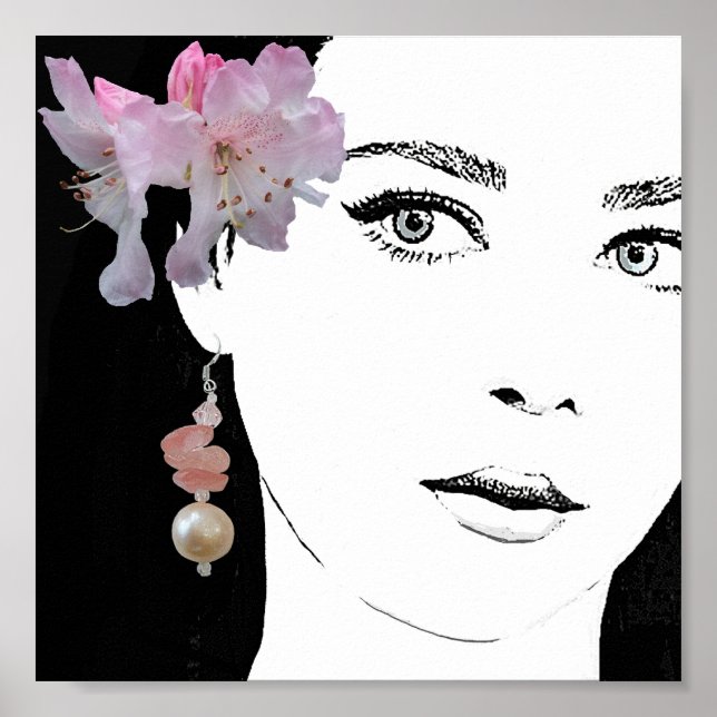 Elegant girl face digital illustration fine art  poster (Front)