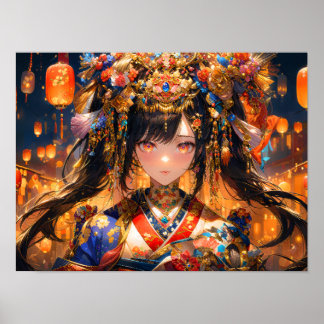 Elegant Girl Floral Headdress Poster