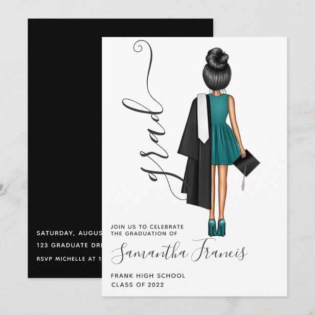 Elegant Girl Graduation Party Invit Invitation (Front/Back)