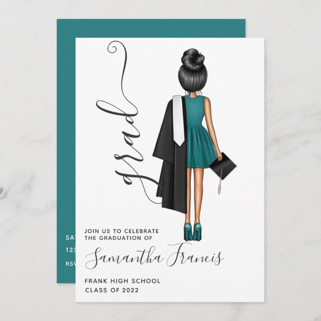 Elegant Girl Graduation Party Invit Invitation (Front/Back)