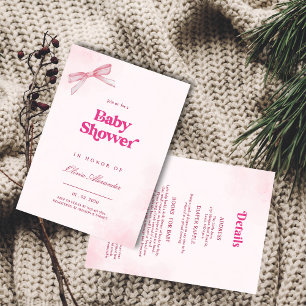 Elegant Girl Pink Bow Baby Shower Invitation