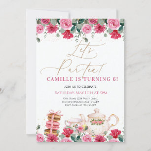 Elegant Girl Pink Floral Tea Party Birthday Invitation