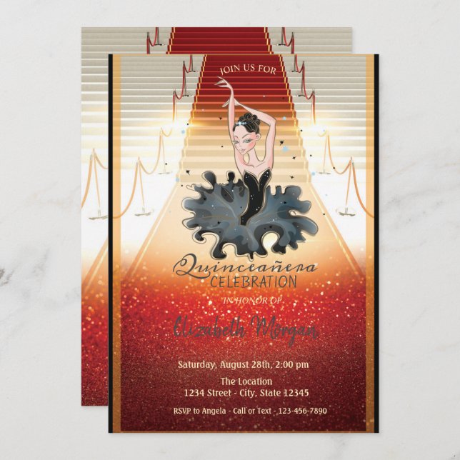 Elegant Girl,Red Carpet Quinceanera Invitation (Front/Back)