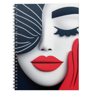 Elegant Girl with Crimson Lips Portrait Notebook