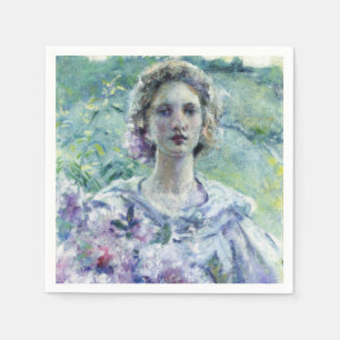 Elegant Girl with Purple Flowers (by Robert Reid) Napkin