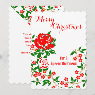 Elegant Girlfriend Merry Christmas Red Rose Floral Holiday Card