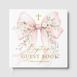 Elegant Girl's Christian Baptism Pink Floral Bow Guest Book