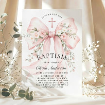Elegant Girl's Christian Baptism Pink Floral Bow