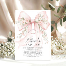 Elegant Girl's Christian Baptism Pink Floral Bow