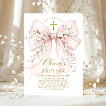 Elegant Girl's Christian Baptism Pink Floral Bow