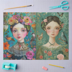 Elegant Girls Colourful Floral Decoupage Collage Tissue Paper