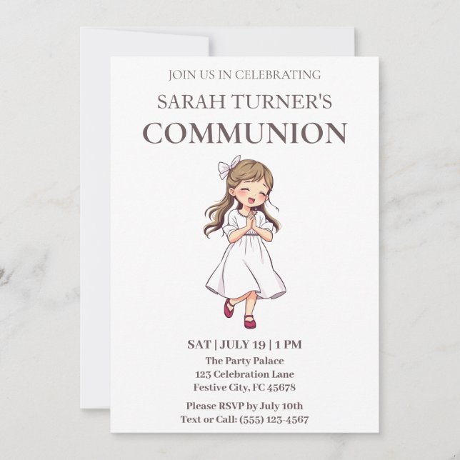 Elegant Girls First Communion Invitation (Front)