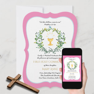 Elegant Girls Floral First Holy Communion  Invitat Invitation