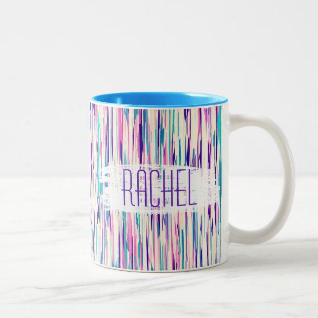 Elegant Girly Abstract Brushstrokes Monogram Two-Tone Coffee Mug (Right)