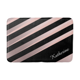Elegant girly abstract rose gold, black & pink bath mat