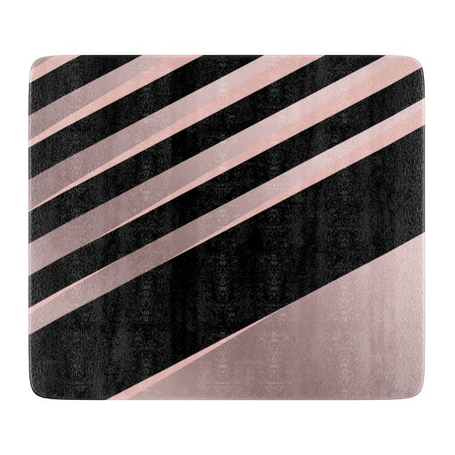 Elegant girly abstract rose gold, black & pink cutting board (Front)