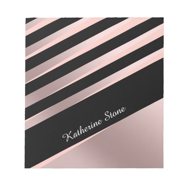 Elegant girly abstract rose gold, black & pink notepad (Front)