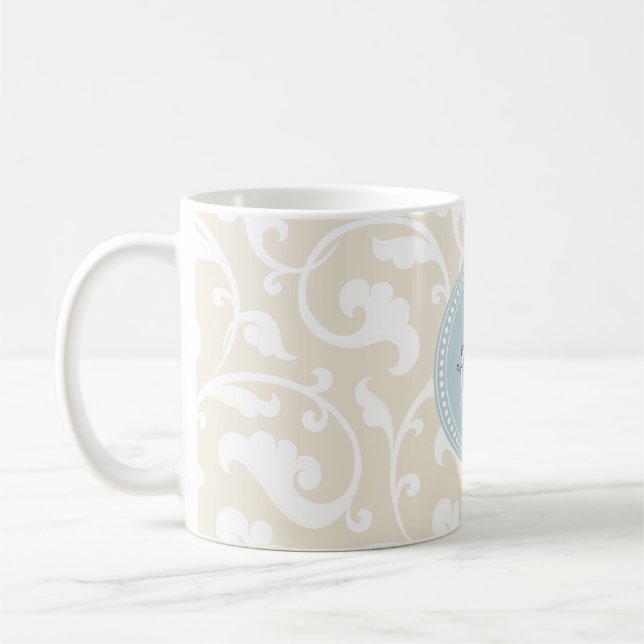 Elegant girly beige floral pattern monogram coffee mug (Left)