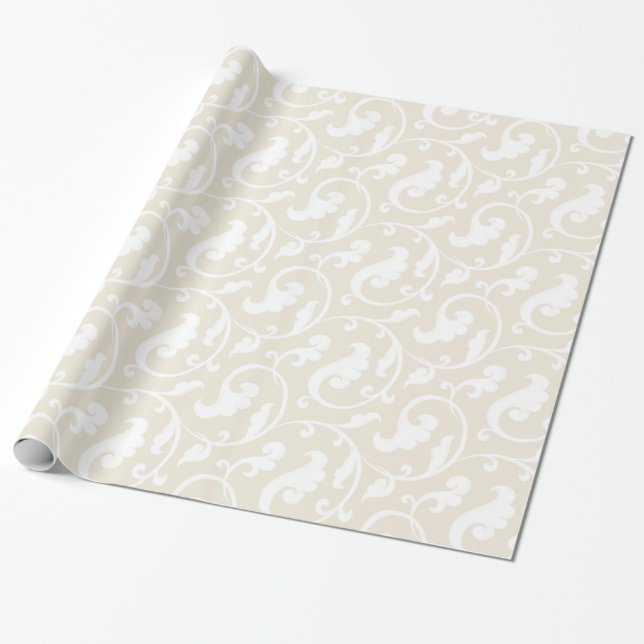 Elegant girly beige floral pattern monogram wrapping paper (Unrolled)