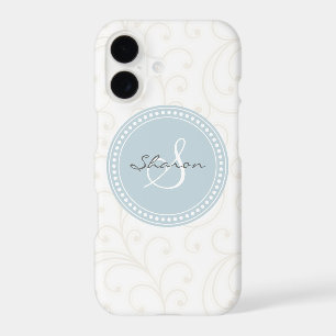 Elegant girly beige white floral pattern monogram