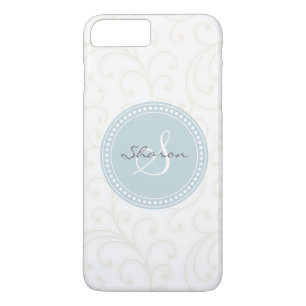 Elegant girly beige white floral pattern monogram iPhone 8 plus/7 plus case