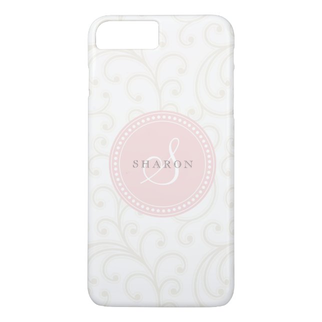 Elegant girly beige white floral pattern monogram Case-Mate iPhone case (Back)