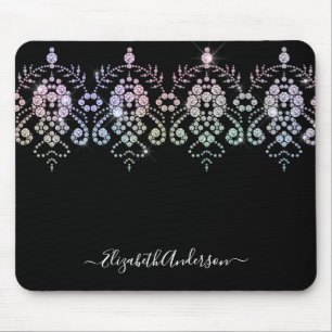 Elegant Girly Black White Monogram Name  Mouse Pad