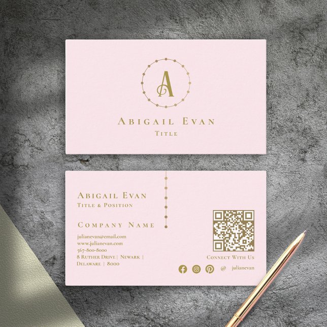 Elegant Girly Blush Pink Glitter Gold Monogram Business Card (Elegant Girly Blush Pink Glitter Gold Monogram Business Card)