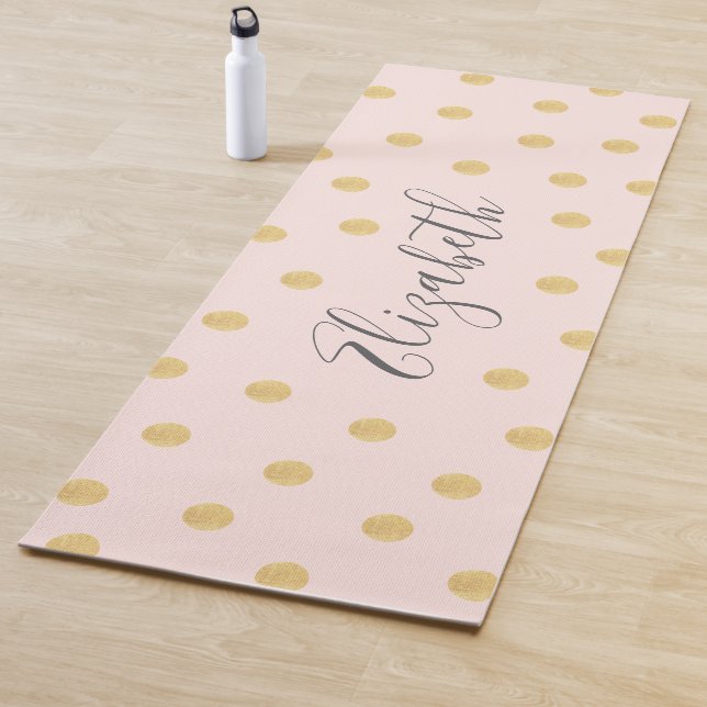Elegant Girly Blush Pink Gold Polkadot  Yoga Mat (In Situ)