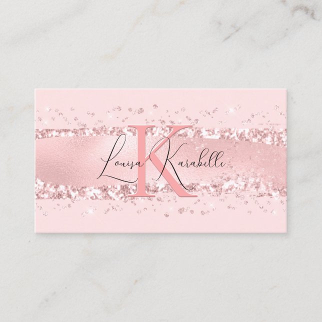 Elegant Girly Blush Pink Monogram Business Card (Front)
