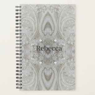elegant girly chic grey cream beige white  floral planner