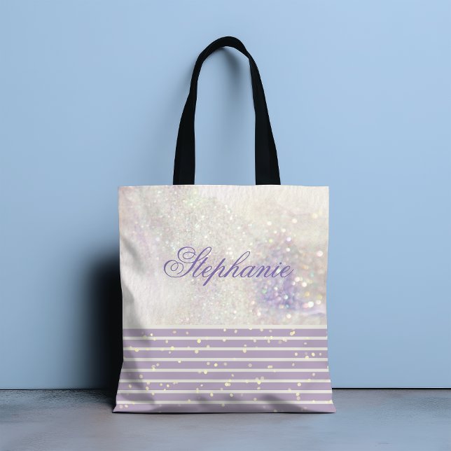 Elegant Girly Chic Marble Sparkle Personalised Tote Bag (Creator Uploaded)