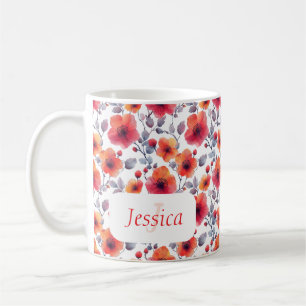 Elegant Girly Chic Stylish Modern Red Flowers Coffee Mug