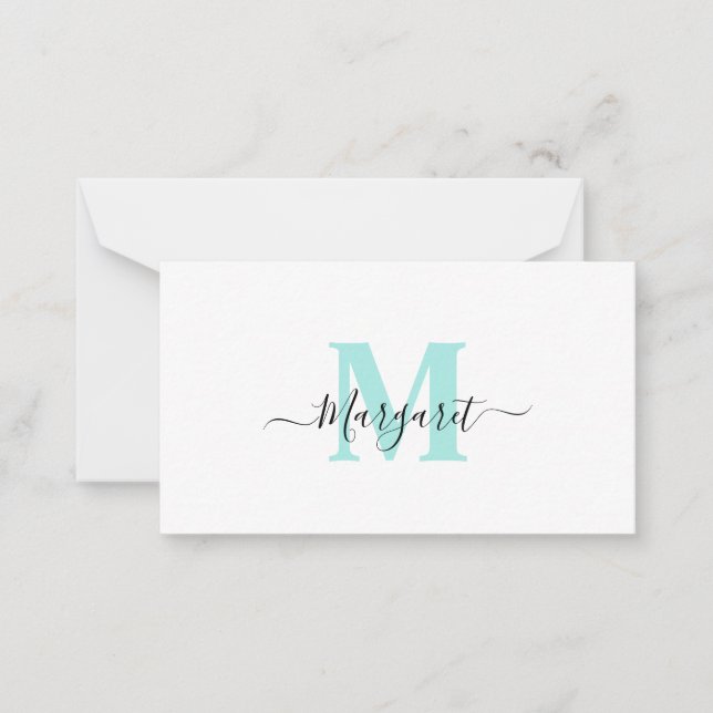 Elegant Girly Chic Teal Monogram  Card (Front)