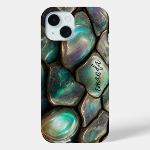 Elegant Girly Colourful Abalone Stones Personalise iPhone 15 Case