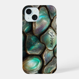 Elegant Girly Colourful Abalone Stones Personalise iPhone 15 Case