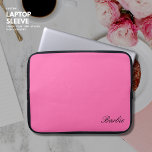 Elegant Girly Cute Fun Hot Pink Script Name Laptop Sleeve<br><div class="desc">This cute hot pink laptop sleeve features an elegant personalisation, adding a touch of fun to your workday. The elegant black monogram in script adds a personal touch and makes it a unique accessory. Perfect for protecting your laptop from scratches and bumps, it fits snugly and securely. The slim design...</div>