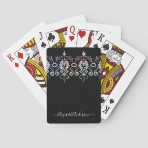 Elegant Girly Diamond Sparkle Monogram Name Playing Cards