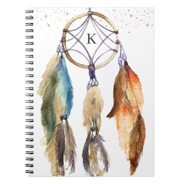 Elegant Girly Dreamcatcher Feather Personalised Notebook (Front)