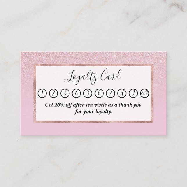 Elegant Girly Dusty Pink Rose Glitter Ombre Loyalty Card (Front)