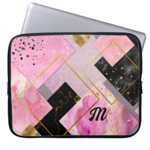 Elegant girly faux Glitter pink black geometric Laptop Sleeve