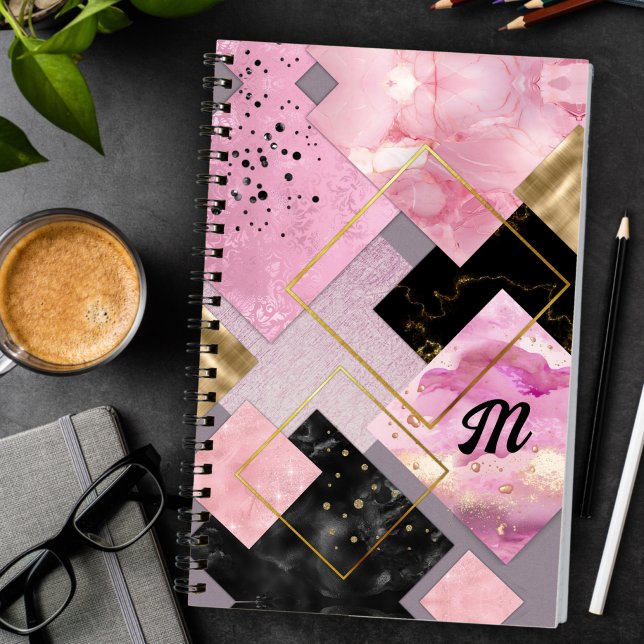 Elegant girly faux Glitter pink black geometric Notebook (Creator Uploaded)