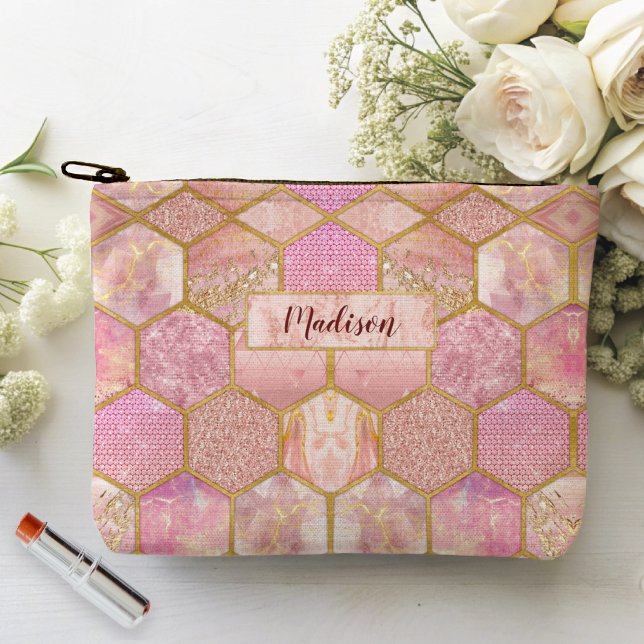 Elegant girly faux Glitter rose gold geometric Accessory Pouch (Creator Uploaded)