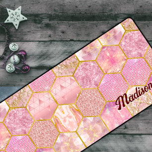 Elegant girly faux Glitter rose gold geometric Desk Mat