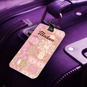 Elegant girly faux Glitter rose gold geometric Luggage Tag