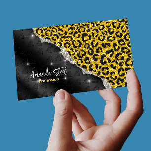 Elegant girly faux gold glitter animal print 	Magnetic business card