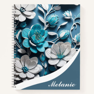 Elegant Girly Floral Blue Personalised Design Notebook
